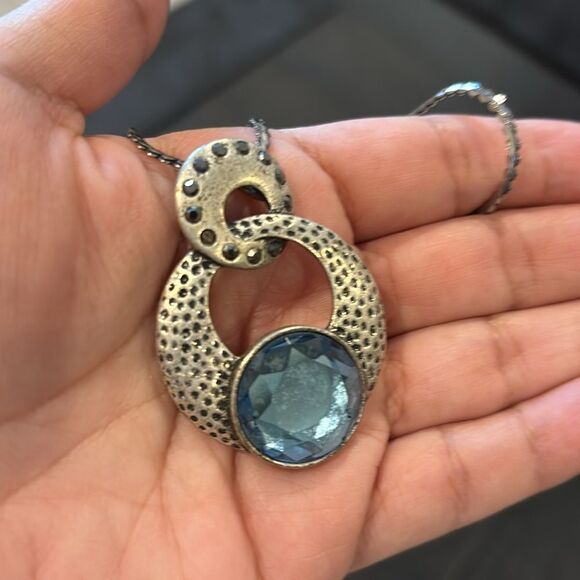 VINTAGE DESIGNER SIGNED KIAM FAMILY BLUE GEMSTONE PENDANT NECKLACE - Picture 9 of 9